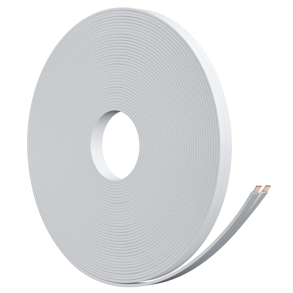 HiFind Premium 14 Gauge Flat Speaker Cable Wire 30 Ft White, OFC Electrical Low Voltage Audio Wire 14/2 AWG, Thin PVC CL2 in Wall Rated Outdoor for Home Theater, Car Stereo, Automotive