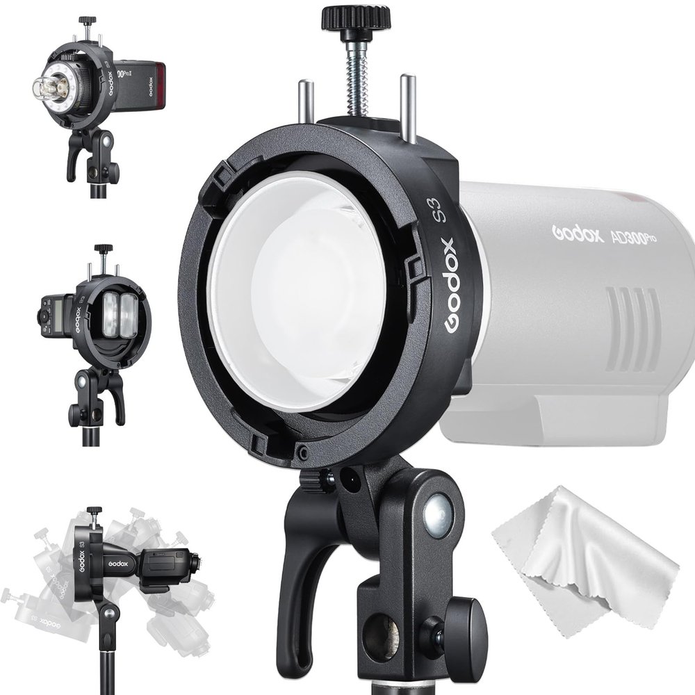 GODOX S3 Speedlite Bracket, , Adjustment Angle90,Umbrella Hole, Bowens Mount Holder for Godox AD200Pro II AD300Pro II AD400Pro II V1 V100 V1Pro AD300Pro AD100Pro etc.