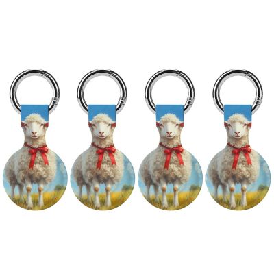 Sheep on A Grassy Field Silicone Case Compatible with Airtag Anti-Lost Protective Case Cover 4PCS