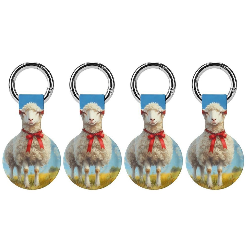 Sheep on A Grassy Field Silicone Case Compatible with Airtag Anti-Lost Protective Case Cover 4PCS