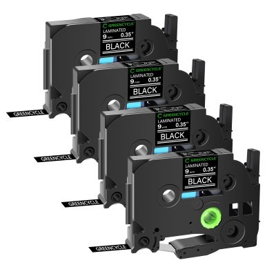 GREENCYCLE Compatible for Brother P-Touch Label Tape TZe-325 9mm 0.35" Laminated Black TZe325 TZ-325 TZe TZ 3/8 inch White on Black Label Maker Tape for PT-D210 PT-D220 PT-H110 PT-D400, 4 Pack