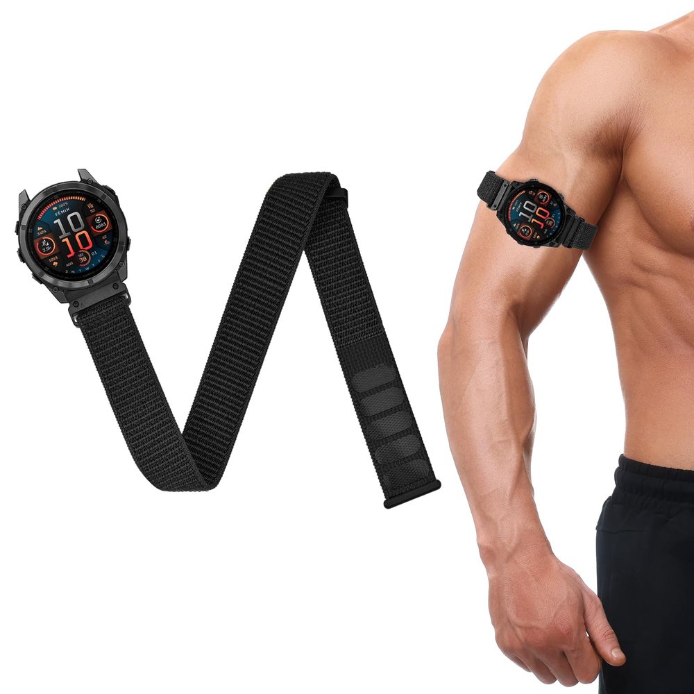 Oanux 22mm QuickFit Sports Ankle/Arm Band Compatible with Garmin Fenix 6 Pro/6/7/7 Pro/5/5 Plus, Soft Nylon Bicep Strap for Forerunner 970/965/955/945/935 & Instinct 3 45mm/E 45mm/Solar/2/2 Solar