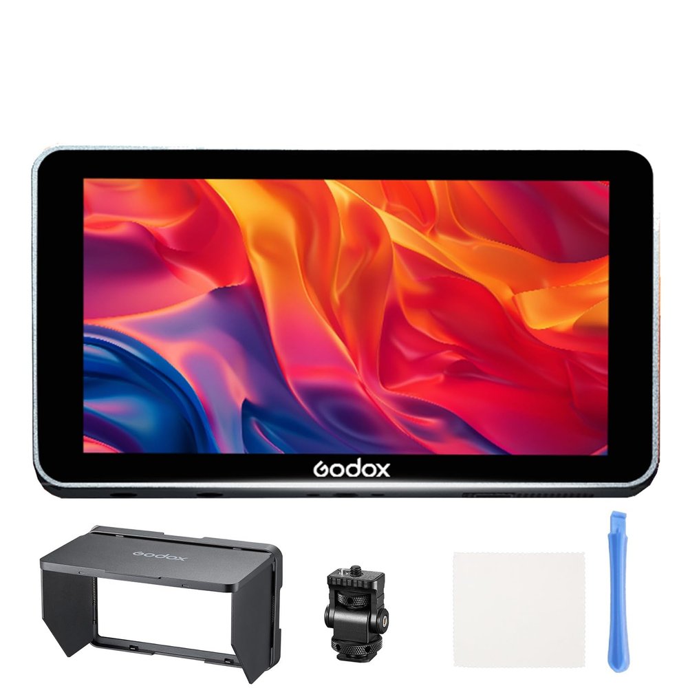 Godox GM6S Pro Kit 1 DSLR Camera Field Monitor, 5.5 Inch Touch Screen, 2000 Nits 4K HDMI Input/Loop-Through, 3D LUT Import, HD 1920x1080 IPS, Screenshot, On-Camera Monitor with Sunshade Hood