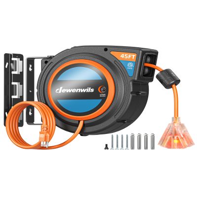 DEWENWILS 45FT Retractable Extension Cord Reel with Twist-lock Stopper, 12/3C/15A SJTOW Power Cord Reel, Lightweight and Portable, for Home Maintenance, Garages, Workshops, ETL Listed, Orange