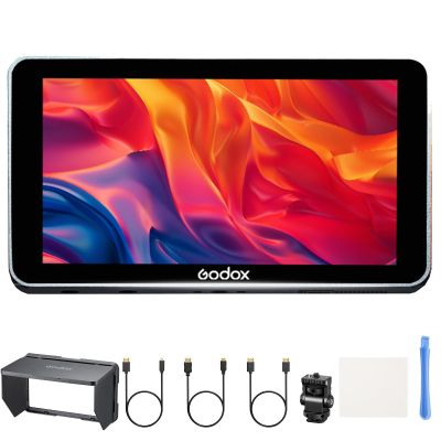 Godox GM6S Pro Kit 2 DSLR Camera Field Monitor, 5.5 Inch Touch Screen, 2000 Nits 4K HDMI Input/Loop-Through, 3D LUT Import, HD 1920x1080 IPS, Screenshot, On-Camera Monitor with Sunshade Hood