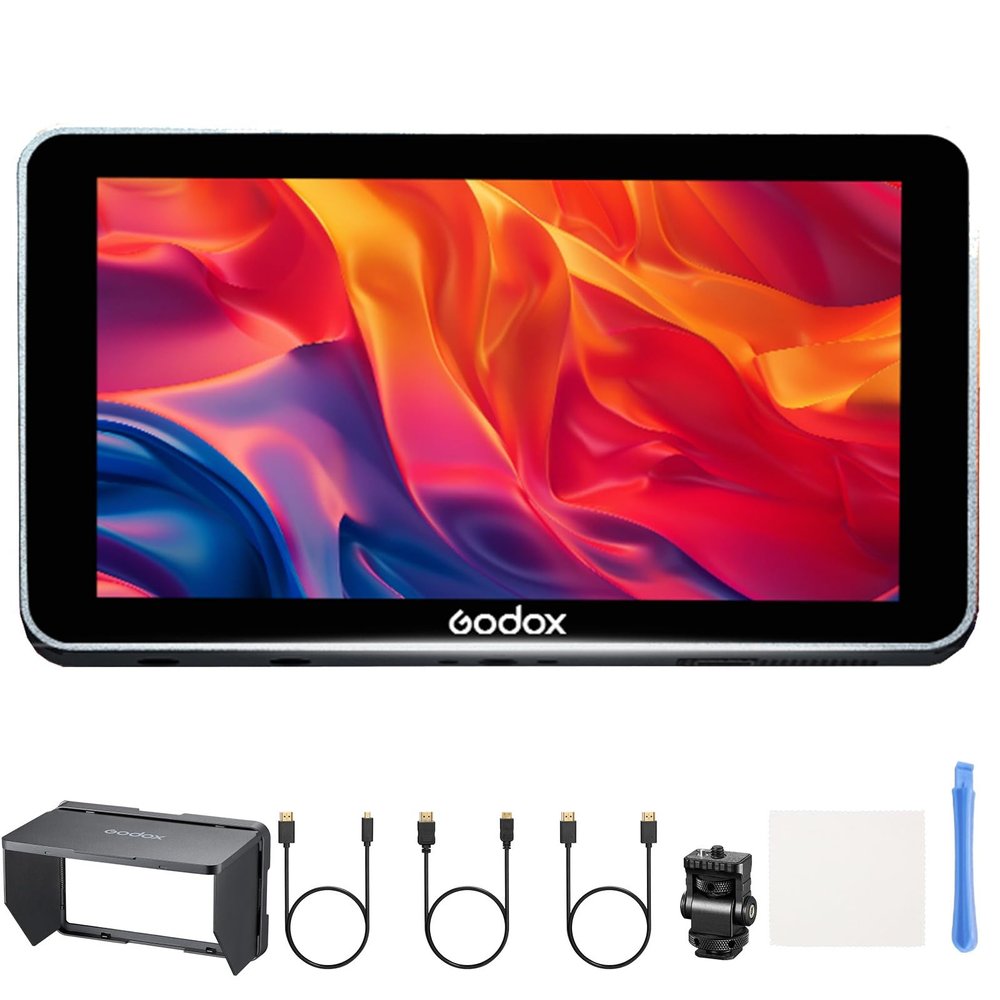 Godox GM6S Pro Kit 2 DSLR Camera Field Monitor, 5.5 Inch Touch Screen, 2000 Nits 4K HDMI Input/Loop-Through, 3D LUT Import, HD 1920x1080 IPS, Screenshot, On-Camera Monitor with Sunshade Hood