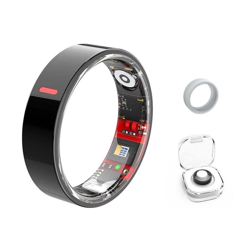 OVLOKS Smart Rings for Men & Women,Tracker with Step,Fitness,Health,Sleep,Blood Pressure,Smart Wearable,iOS & Android Compatible,Non-Subscription (Black, 7)