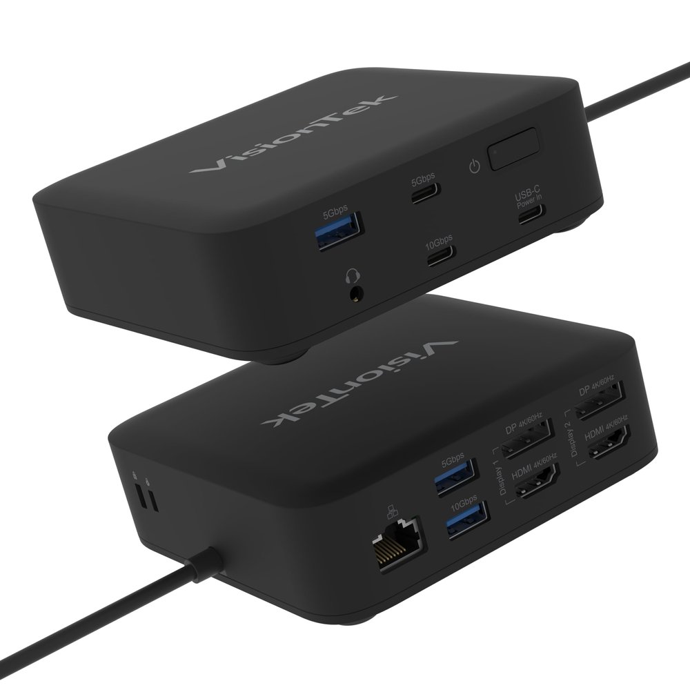 VisionTek VT1200DL USB-C Docking Station Dual 4K  2X HDMI, 2X DisplayPort, 100W Power Passthrough, Universal Laptop Dock for Windows, MacBook, Chromebook