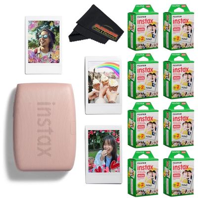 Fujifilm INSTAX Mini Link 3 Smartphone Printer with INSTAX Mini Instant Film and Sunshine Microfiber Cleaning Cloth... (8 Twin Pack (160 Sheets), Rose Pink)