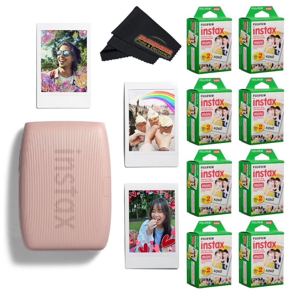 Fujifilm INSTAX Mini Link 3 Smartphone Printer with INSTAX Mini Instant Film and Sunshine Microfiber Cleaning Cloth... (8 Twin Pack (160 Sheets), Rose Pink)