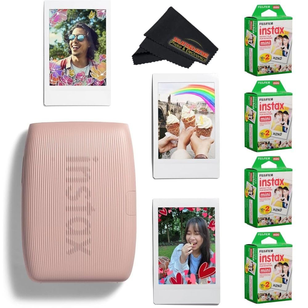 Fujifilm INSTAX Mini Link 3 Smartphone Printer with INSTAX Mini Instant Film and Sunshine Microfiber Cleaning Cloth... (4 Twin Pack (80 Sheets), Rose Pink)