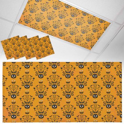 4 PCS Fluorescent Light Covers - Happy Halloween Horror Pumpkin Ghost Bat Magnetic Light Filters for Ceiling Light,Orange Back Light Shade Panel for Office Classroom Home Decor,4 x 2 Feet