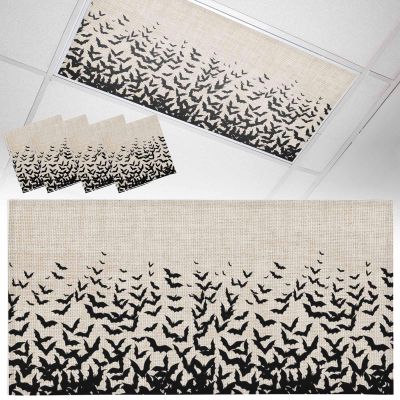 4 PCS Fluorescent Light Covers - Halloween Black Bat Magnetic Light Filters for Ceiling Light,Seamless Bats on Linen Light Shade Panel for Office Classroom Home Decor,4 x 2 Feet