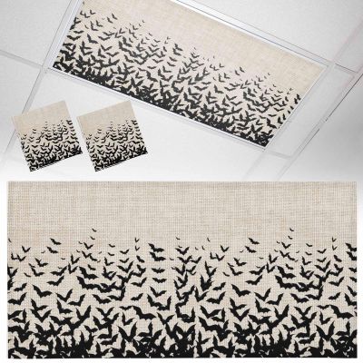 2 PCS Fluorescent Light Covers - Halloween Black Bat Magnetic Light Filters for Ceiling Light,Seamless Bats on Linen Light Shade Panel for Office Classroom Home Decor,4 x 2 Feet