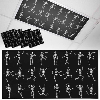 4 PCS Fluorescent Light Covers - Halloween Abstract Skeleton Magnetic Light Filters for Ceiling Light,White Skull on Black Light Shade Panel for Office Classroom Home Decor,4 x 2 Feet
