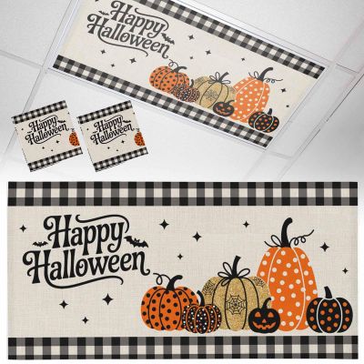 2 PCS Fluorescent Light Covers - Vintage Pumpkin Ghost Polka Dot Bat Magnetic Light Filters for Ceiling Light,Happy Halloween Light Shade Panel for Office Classroom Home Decor,4 x 2 Feet