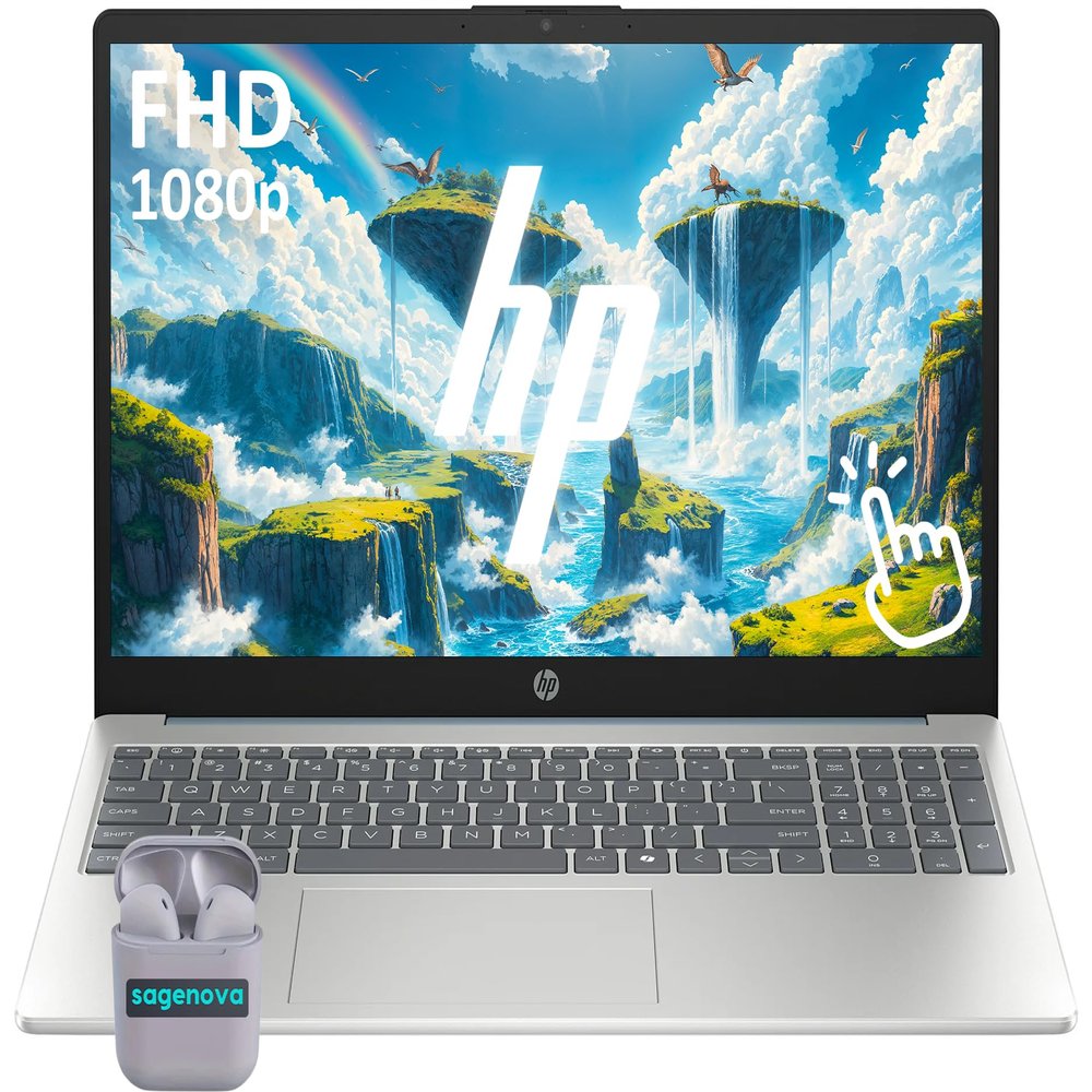 HP Touch Screen Business Laptop Computer, 15.6" FHD IPS LED Laptop, Intel Core i3-N305, Windows 11, 16GB RAM 1TB SSD, Copilot AI, SageNova Earphones, Moonlight Blue