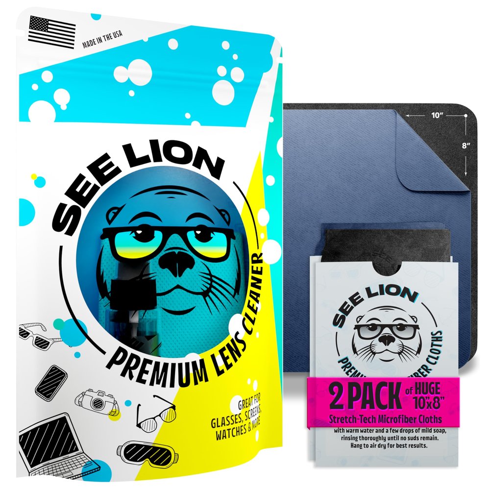 See Lion Premium Lens Cleaner Kit Bundle with 2-Pack Microfiber Cleaning Cloths in Light Back/Navy