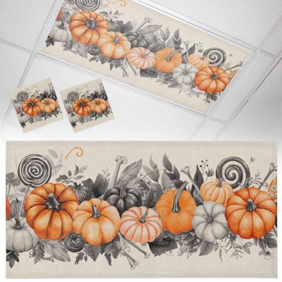 2 PCS Fluorescent Light Covers - Vintage Halloween Pumpkin Magnetic Light Filters for Ceiling Light,Country Skull on Linen Light Shade Panel for Office Classroom Home Decor,4 x 2 Feet