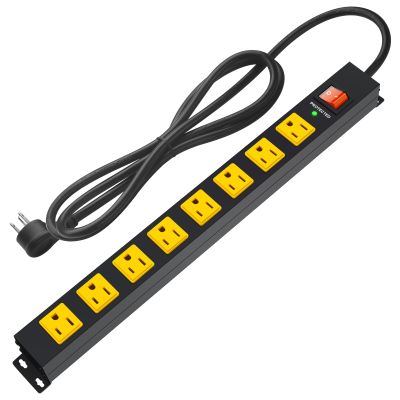 ANNQUAN Metal 8 Outlet Mountable Power Strip with 1200J Surge Protector,Wall Mount Heavy Duty Long Power Strip,Wide Spaced Outlet with Switch,3FT Cord