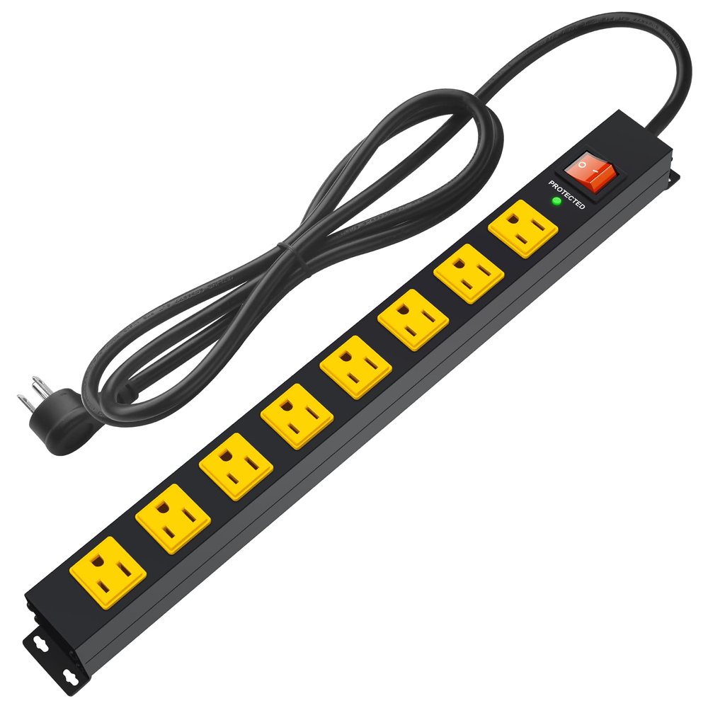 ANNQUAN Metal 8 Outlet Mountable Power Strip with 1200J Surge Protector,Wall Mount Heavy Duty Long Power Strip,Wide Spaced Outlet with Switch,3FT Cord