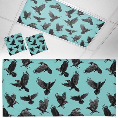 2 PCS Fluorescent Light Covers - Abstract Halloween Crow Magnetic Light Filters for Ceiling Light,Retro Animal on Green Light Shade Panel for Office Classroom Home Decor,4 x 2 Feet