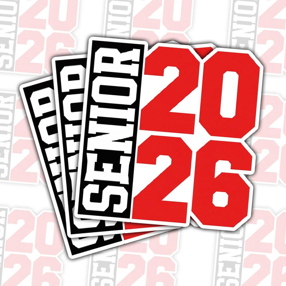 3 Pcs Senior 2026 Stickers, Class of 2026 Graduation Decals, Red Black Sports Style Number Stickers for Laptops, Water Bottles, Scrapbooks, Notebooks, Car Windows (3 Inch)