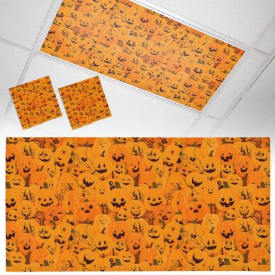 2 PCS Fluorescent Light Covers - Halloween Horror Pumpkin Magnetic Light Filters for Ceiling Light,Retro Orange Fall Vegetable Light Shade Panel for Office Classroom Home Decor,4 x 2 Feet