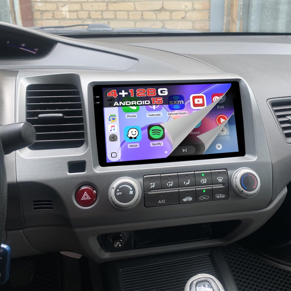 4+128G Radio for Honda Civic 2006-2011, 9" Touch Screen for Civic Bluetooth Radio with Wireless CarPlay/Android Auto, 5GHz WiFi, Bluetooth 5.0, EQ, GPS Navigation, 1280 * 720, Backup Camera