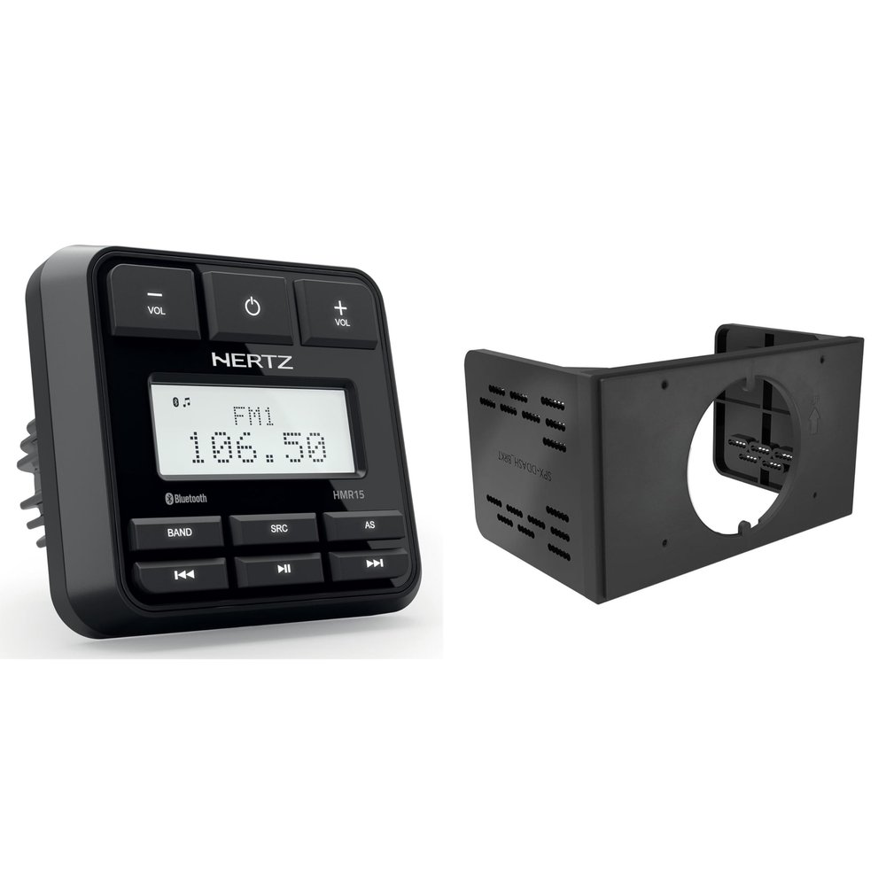 Hertz HMR 15 Media Receiver AM/FM/USB Bluetooth and Double-Din Dash Kit Adapter for 3.5" Round Mount Marine Multimedia Players