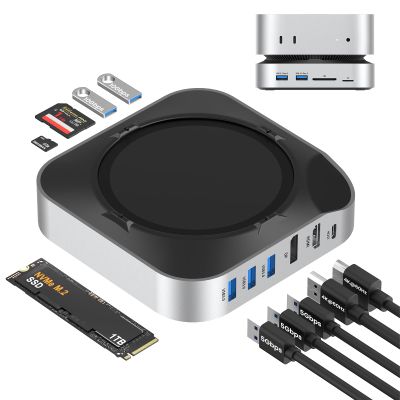 BAOZEE Mac mini M4 Dock with NVMe SSD Enclosure, Docking Station Dual Monitor for Mac mini M4/M4 Pro, 6-Port USB-C Hub with 4K60Hz HDMI, DisplayPort, SD/TF Card Reader, 10Gbps USB-A