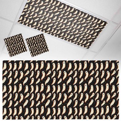 2 PCS Fluorescent Light Covers - Halloween Smile Ghost Magnetic Light Filters for Ceiling Light,Cute Elf on Black Background Light Shade Panel for Office Classroom Home Decor,4 x 2 Feet