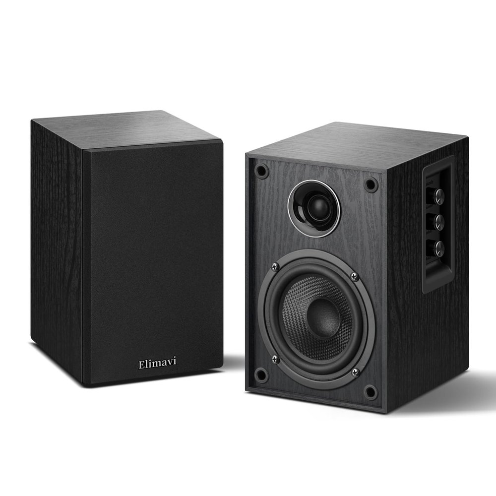 Elimavi Powered Bookshelf Speakers, 40W X 2 Record Player Speakers with 4 Inch Woofer and a 1" Silk Dome Tweeter, BT5.3/RCA/USB-C Audio Input for PC and TVs, Black