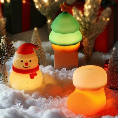 Christmas Night Light Set of 3,Rechargeable Dimmable Christmas Snowman Night Lamp,Cute Christmas Tree Decor Nightlight for Nursery Kids Hangable Squishy Silicone Boot Lights Gifts Holiday Decor