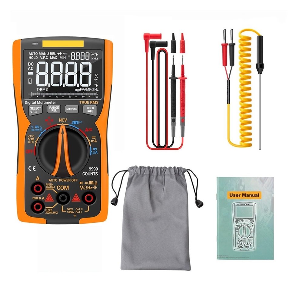 LIBODD Transistor Capacitor NCV Detector LCR Meter Digital Multimeter 9999 Professional True RMS AC/DC Analog Tester(SZ18 Orange min)