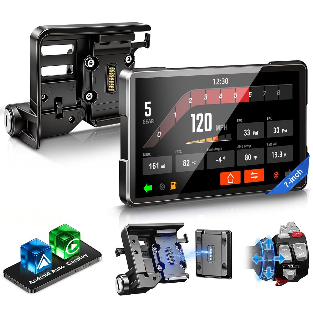LBW 7" Motorcycle CarPlay Fit for BMW, Native Wonder Wheel Control, Data Reading, Wireless Bluetooth, GPS Navigation System, 1200 Nits IP69K Waterproof Touch Screen, Plug&Play, Android Auto/Siri/TPMS