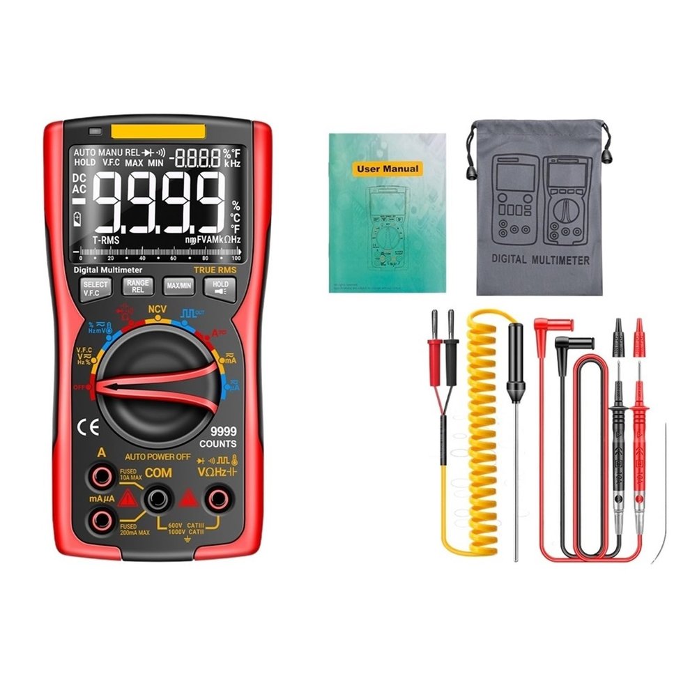 LIBODD Transistor Capacitor NCV Detector LCR Meter Digital Multimeter 9999 Professional True RMS AC/DC Analog Tester(SZ18 Red)