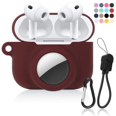 2 in 1 Soft Silicone Case Compatible with AirPods Pro 3 and AirTag, Shockproof Protective Skin Cover for AirPods Pro 3 with Keychain & Data Cable Lanyard for Men Women