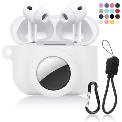 2 in 1 Soft Silicone Case Compatible with AirPods Pro 3 and AirTag, Shockproof Protective Skin Cover for AirPods Pro 3 with Keychain & Data Cable Lanyard for Men Women