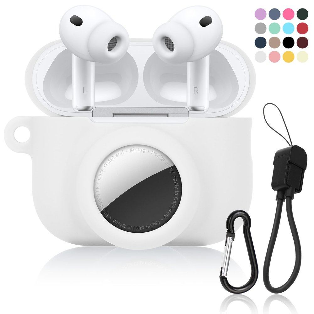 2 in 1 Soft Silicone Case Compatible with AirPods Pro 3 and AirTag, Shockproof Protective Skin Cover for AirPods Pro 3 with Keychain & Data Cable Lanyard for Men Women