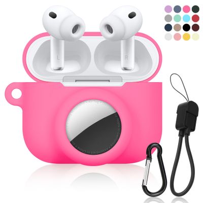 2 in 1 Soft Silicone Case Compatible with AirPods Pro 3 and AirTag, Shockproof Protective Skin Cover for AirPods Pro 3 with Keychain & Data Cable Lanyard for Men Women