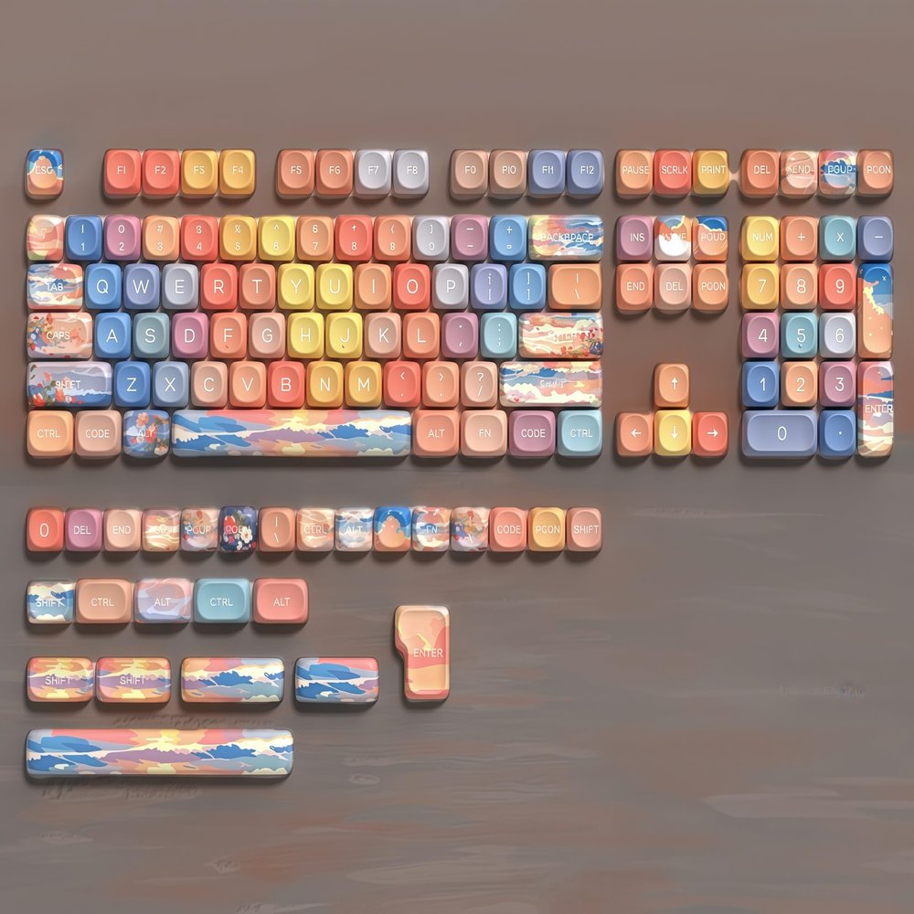 dagaladoo Cute PBT Keycaps Set,Sunset MOA Profile keycaps 60 75 100 Percent,Dye-Sub 134-key Custom Keyboard Keycap for 100% 75% 65% 60% TKL US Layout Mechanical Keyboard