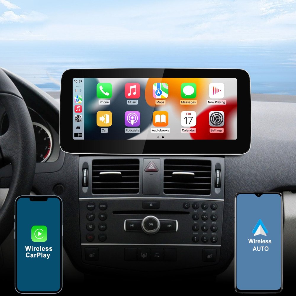12.3 Inch Car Touchscreen Wireless CarPlay Android Auto for Mecedes Benz C Class W204 S204 2007-2010 Years with NTG 4.0, Car Stereo Multimedia Radio Receiver