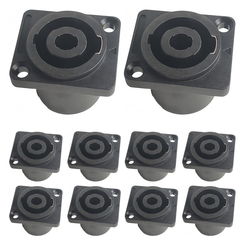10PCS 4-Pin Neutrik Style Panel Socket - Compact Locking Connector for Power Amplifier Stage Rack (Black  10Pcs)