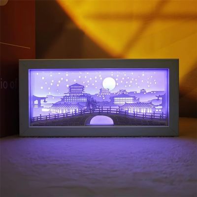 Mamarmot Aesthetic Scenery Paper Cut LED Light Box, 3D Forest Landscape Papercut Lamp Shadow Box Frame Paper Cut Table Lamp 7 RGB Color Night Light for Birthday Christmas Gift (Bridge)