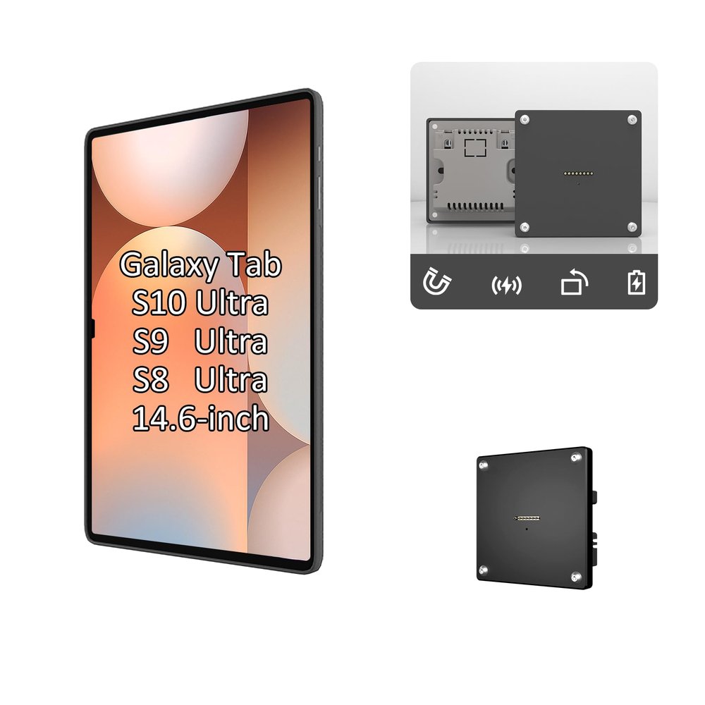 Zilvex Wall Mount Charging Kit for Samsung Galaxy Tab S8/S9/S10 Ultra (14.6-inch) Magnetic Tablet Wall Mount with 15W Fast Charging, Custom Protective Case, Smart Home Hub Ready, AC Powered