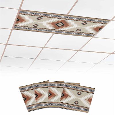 4 Pack Fluorescent Light Cover for Ceiling Lights, Brown Gray Boho Magnetic Classroom Light Filters 4x2 Feet, Southwestern Ethnic Abstract Geometric Decorative Ceiling Shade Panel for Office