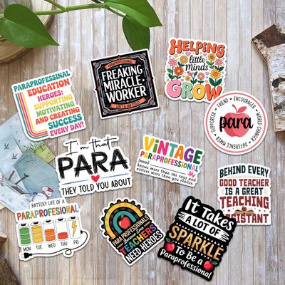 10 Pcs Paraprofessional Stickers Pack Funny Teaching Assistant Decals for Laptop, Notebook, Water Bottle, Gift for Paraeducators, Teacher Aides, Classroom Staff (Normal, 7 Inch)