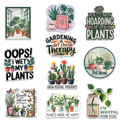 10 Pcs Funny Plant Lover Stickers  Indoor Plant-Themed Waterproof Vinyl Decals for Water Bottle, Laptop, Garden Journal  Gift for Gardeners, Moms & Dads (Normal, 6 inch)