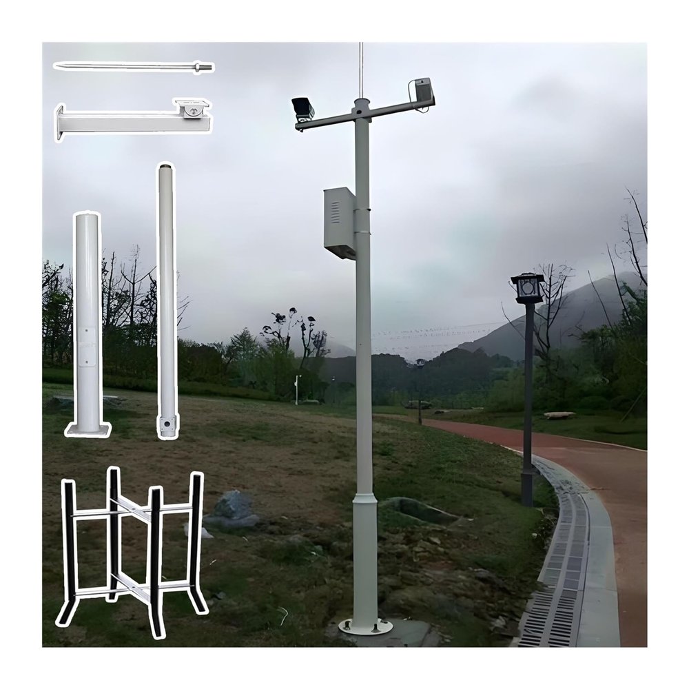 MZZKFC White Assembled Surveillance Camera Bracket, Splicing Type Surveillance Stand Outdoor with Lightning Rod, Universal Metal Security Surveillances Pole(B,196.9"-5 m-3 Sections)